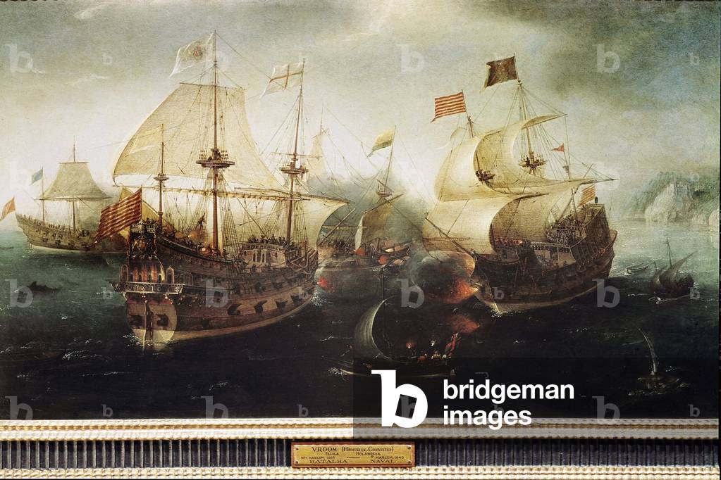 Scene of naval battle (Painting, 17th century)