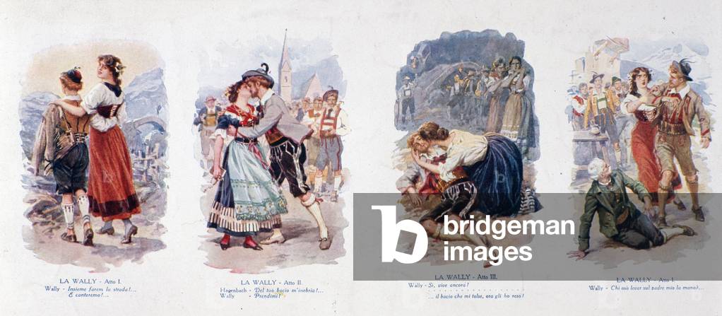 A series of vignettes illustrating the opera La Wally (lithography)