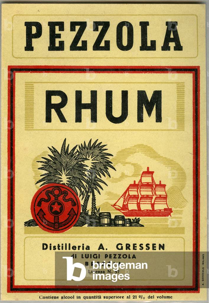 Pezzola rum alcohol advertisement (Chromolithography late 19th century)
