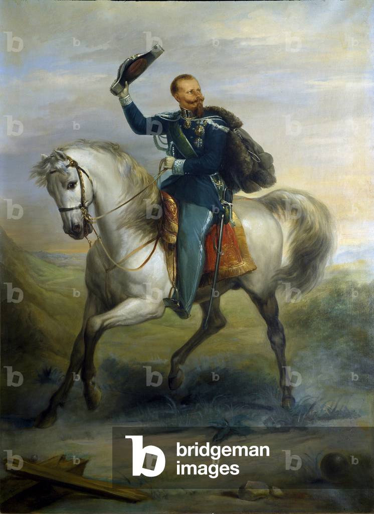 Portrait of the King of Italy Vittorio Emanuele on Horseback, 19th century (painting)