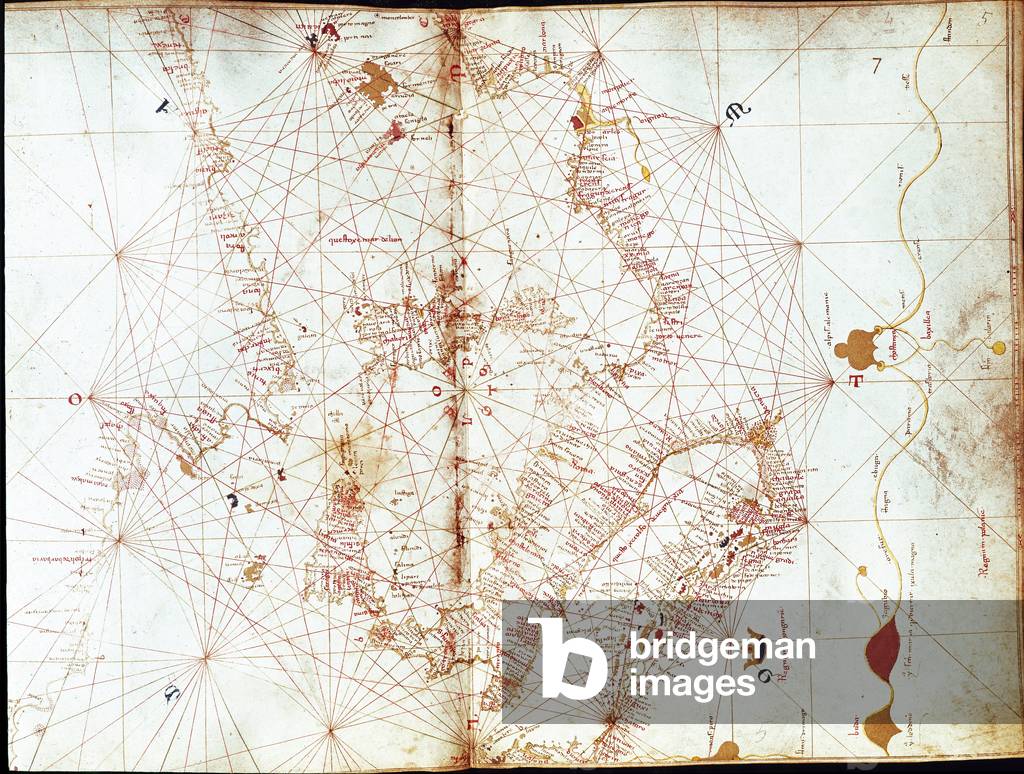 Map of Italy by sailor cartographer Andrea Bianco (15th century), 1436 - Dim 29 X 38 cm - Venice, Biblioteca Marciana