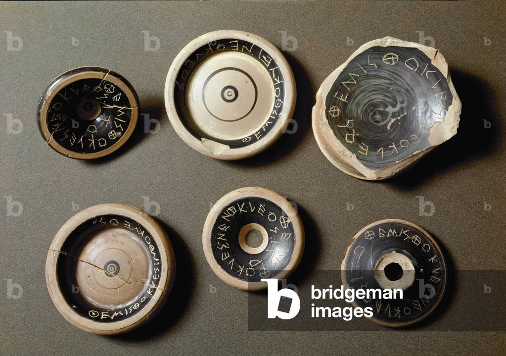 Ostraka from the acropolis used to banish or exile certain citizens(ostracism). 482 BC. (ceramic)