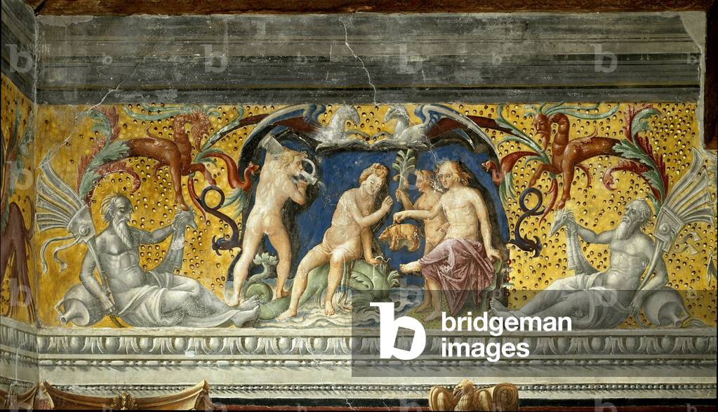 A marine deity is offered a small boar. Detail, c.1520 (fresco)