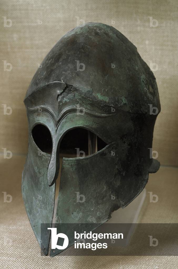 Corinthian helmet from the northern Peloponnese. Late 6th century BC. (bronze)