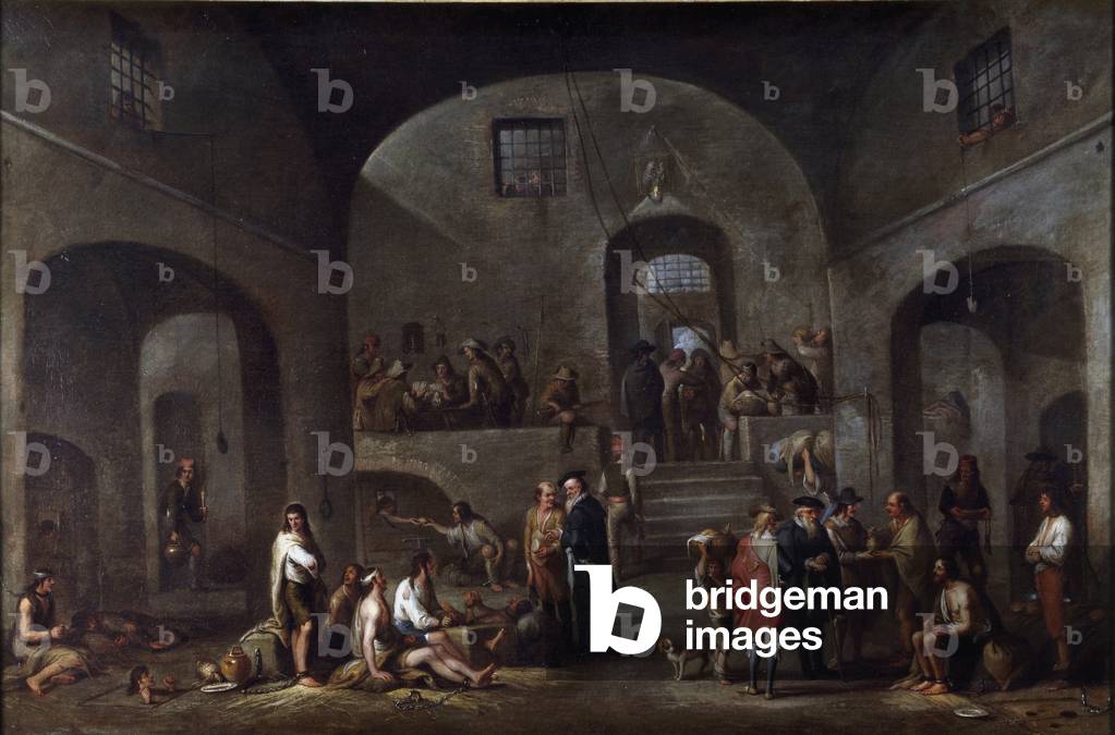 The seven works of corporal misericorde: “” the visit of prisoners”” Painting by Cornelis De Wael (1592-1667) (ec.flam) Genes, collection Banco di Chiavari