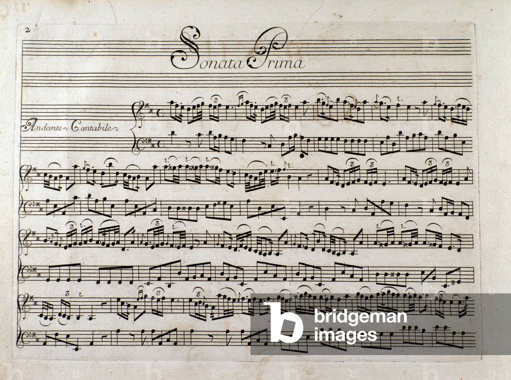 Sheet music page for Sonata for violin and bass continue by Giuseppe Tartini (litho)