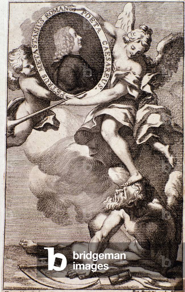 Portrait of italian poet Pietro Metastasio (Pierre Metastase) (1698-1782) Engraving. 18th century.Milanese pri