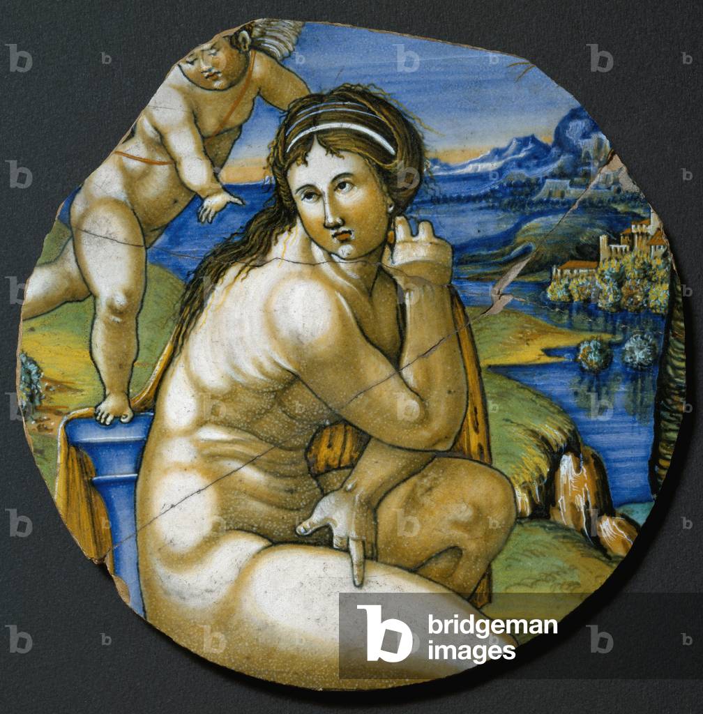 Darstellung der Venus. Keramikplatte hergestellt in Faenza, Italien. 1530 um Florenz, Museo Nazionale del Barg