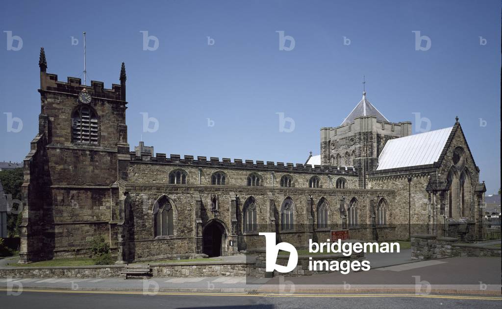 View of the cathedral of Bangor, begun in the 12th century (photography)
