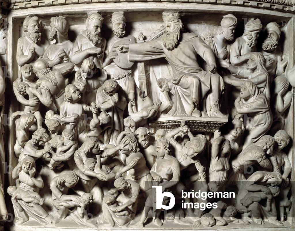 Particolare dei rilievi della sedia realizzati da Giovanni Pisano (1248-1314): Particolare dei rilievi del pul