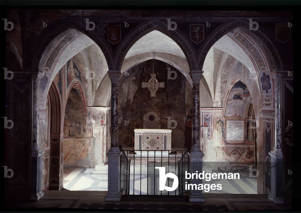 Interior view of presbytery and altar, st benedict cave (sacro speco) Subiaco, 13th century