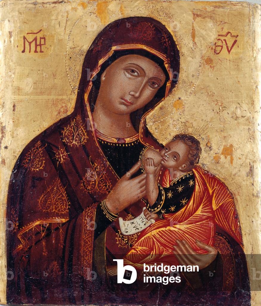 Icon: “” Virgin and Child”” Anonymous wood painting. Church Santa Maria delle Grazie al Trionfale, Rome