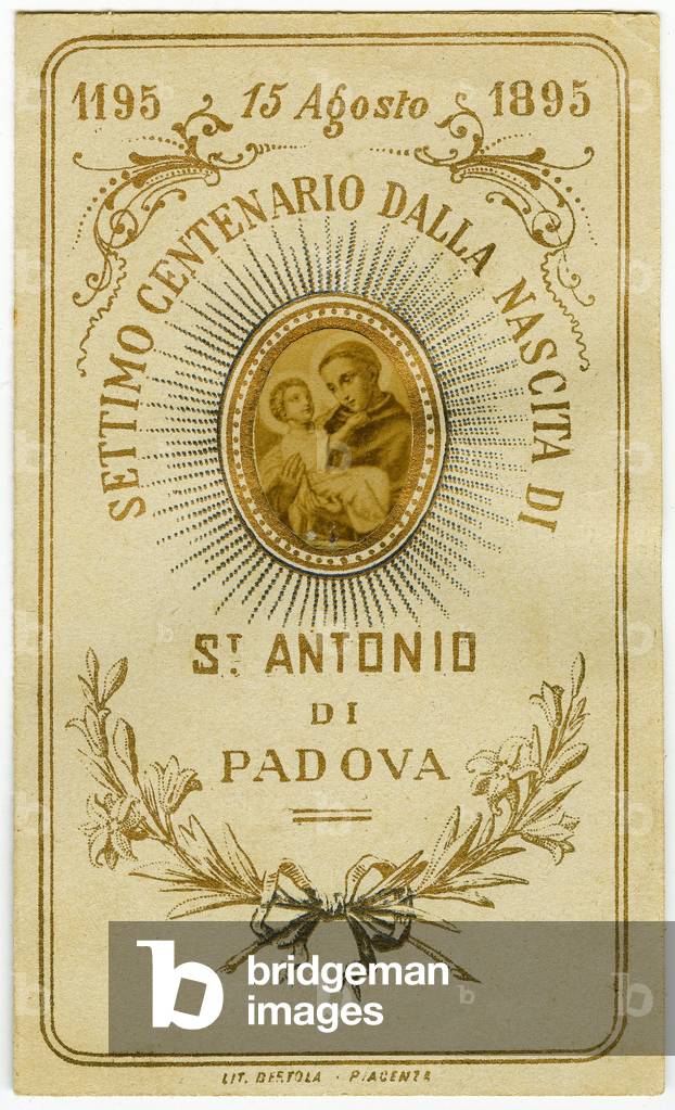 Pious image: Holy picture celebrating the birthday of st Anthony of Padua, 1895 (engraving)