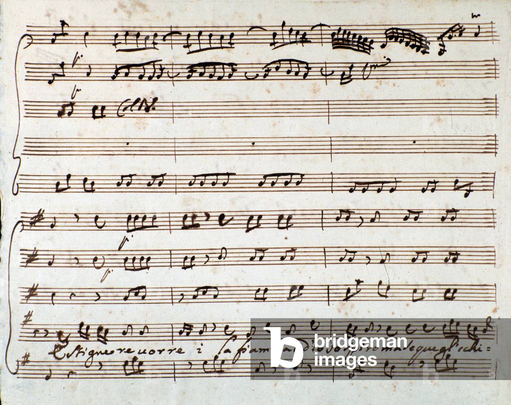 Page of musical score of  Estinguere vorrei aria in  Griselda opera by Antonio Vivaldi, 1792