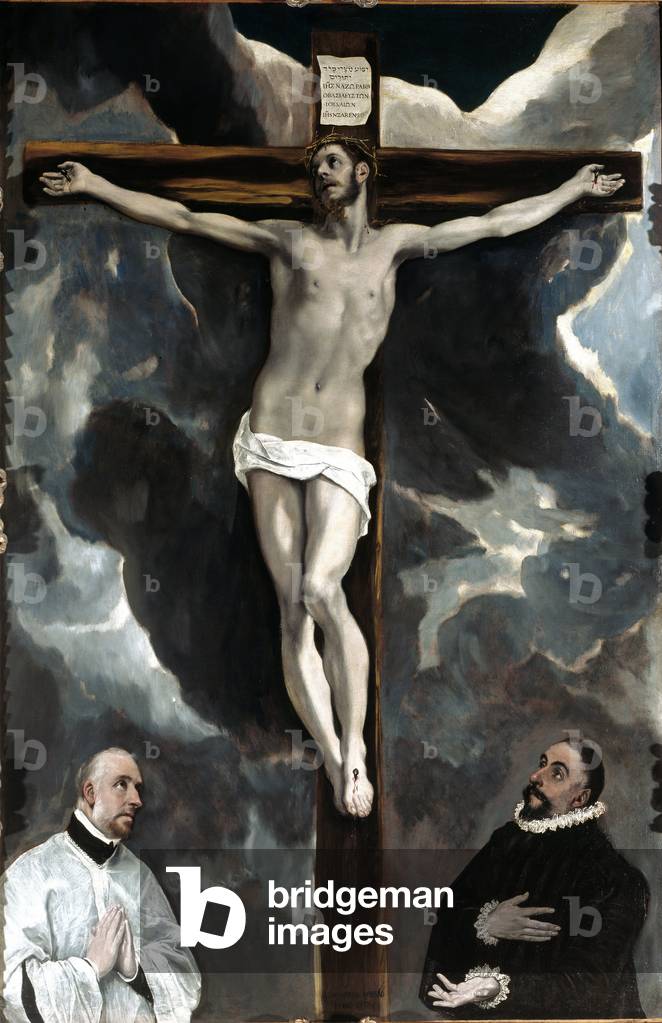 Christ on the cross worships by the two donors (painting, 1576)