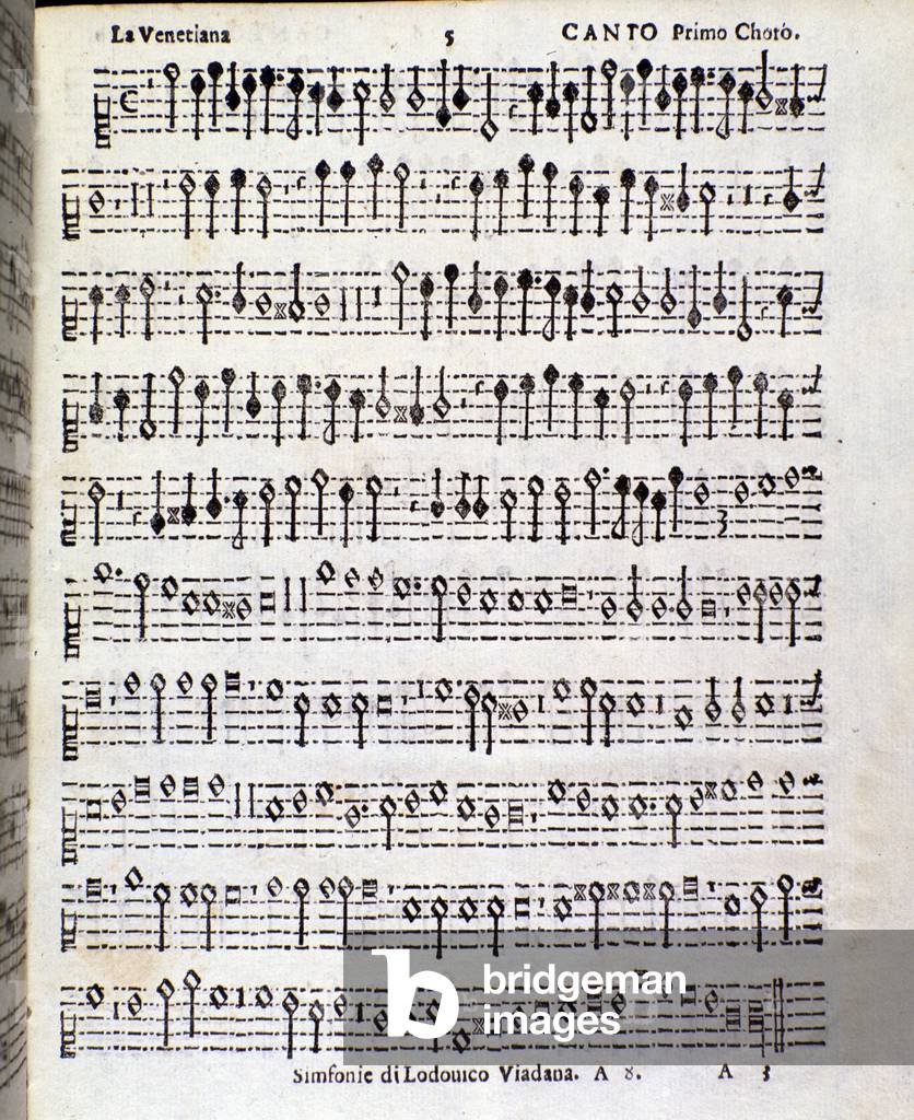 Page of musical score of  Sinfonie musicali by Ludovico Viadana, 1610