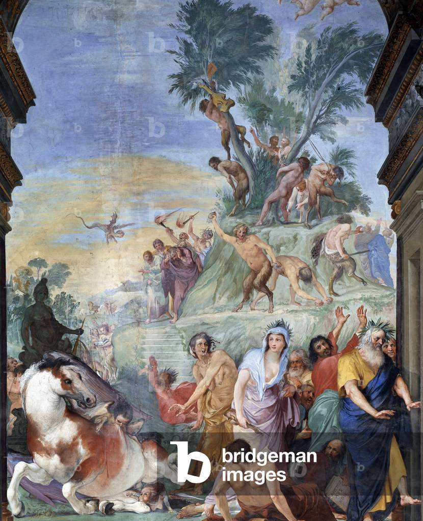 The muses and poets hunts of the Parnassus (muses and poets expelled from Parnassus) Fresco detail by Giovanni da San Giovanni (1592-1636) 1634-1642 Museo degli argenti, Palazzo Pitti, Florence