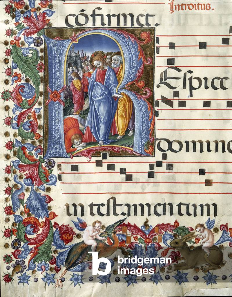 Christ and the Leper, initial letter, 15th century (miniature)