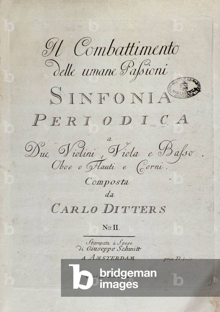 Sheet music page of the Periodic Symphony (the Combat of Human Passions) by Karl Ditters von Dittersdorf, 1779