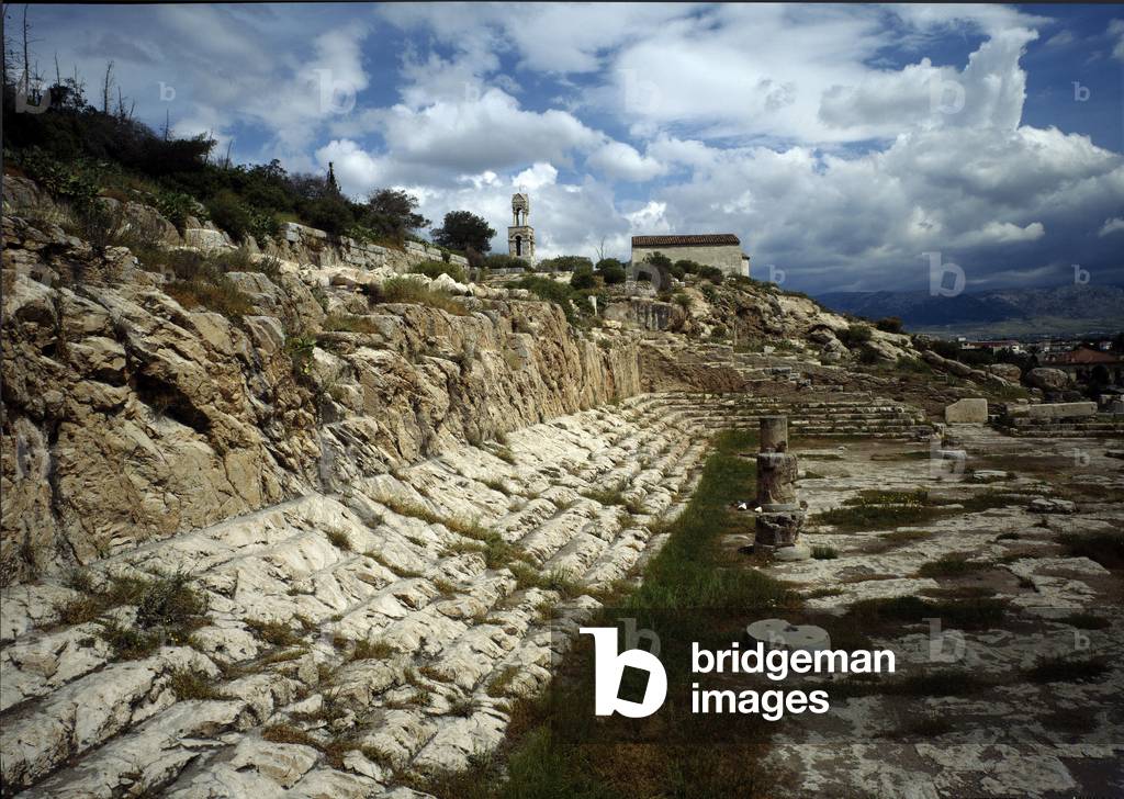 Greek antiquitis: view of the Sanctuary of Mysteres or “Telesterion” where the rituals of Mysteres took place since the Mycenian era. The construction dates back to the period of Pisistrate in the 6th century BC. Eleusis, Greece