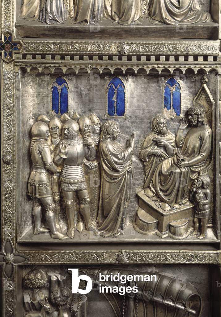 Saint James before Herode Agrippa, detail of the lateral antependium,  Altar of Saint James the Major, 1364 (silver)