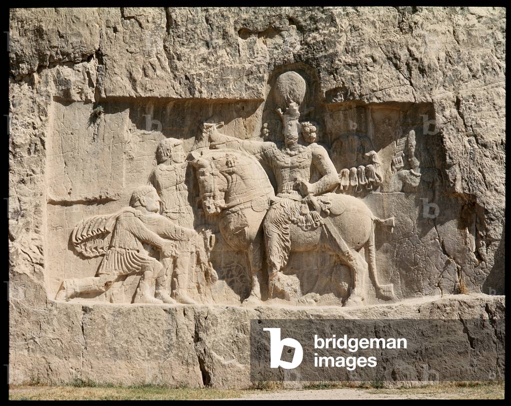 View of the Necropolis and the tombs belonging to Achaemenid kings, relief representing victory of Shapur I over the novel emperor Valerian in Edessa, 260 AD