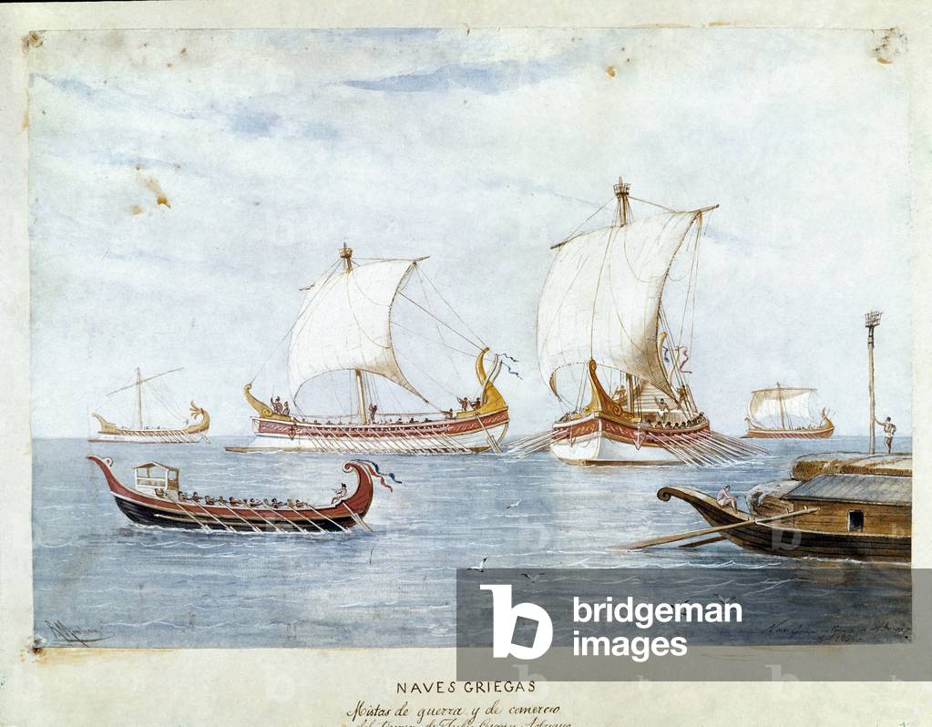 Greek Warships and Commerce (Watercolour, 1885)