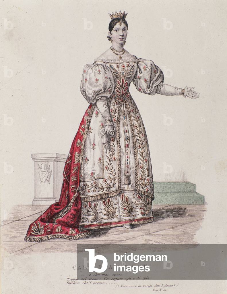 Portrait of Caroline Ungher (Unger) performing in  I Normanni a Parigi (engraving)
