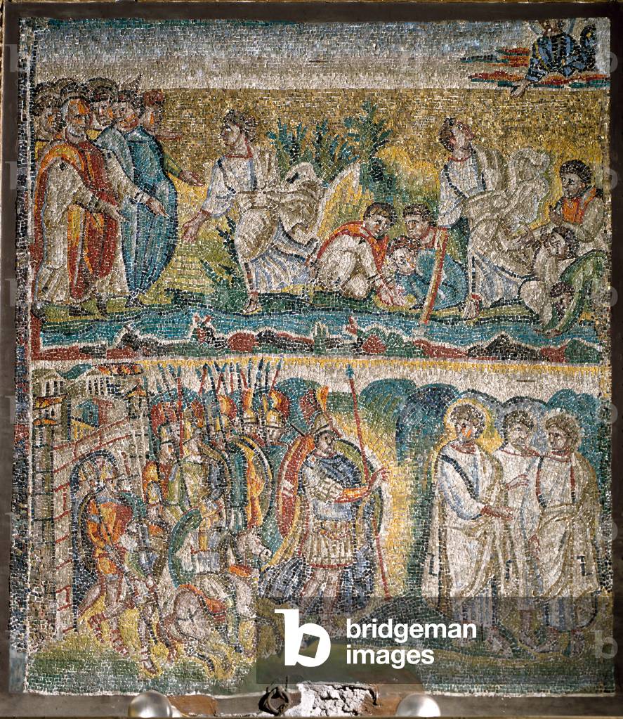 Scenes from The Book of Joshua: The taking of Jericho, The seven priests carrying the Ark of the Covenant (mosaic)
