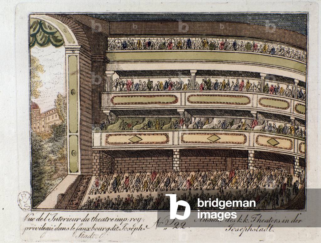 Interior view of the imperial theater in the district of Josephstadt in Vienna, 1815 (engraving)