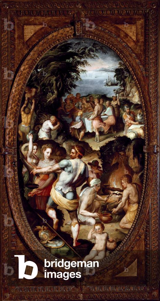 The discovery of glass. The preparation of a banquet. (Painting, 1570-1572)