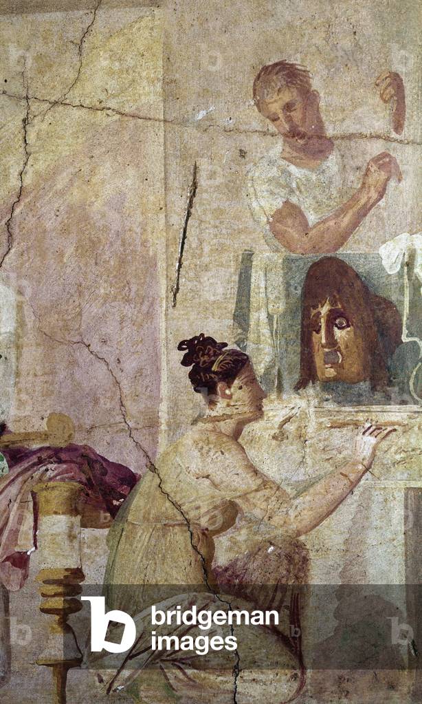 Victory of a tragic poet, detail of an actress (fresco, 1st century AD)
