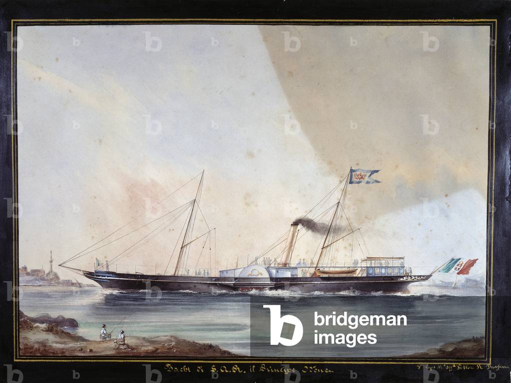 The yacht of prince Oddone, Duke of Montferrat (watercolour, 19th century)