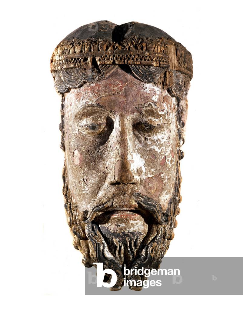 Head of Christ with crown, 12th century  (paint and gilted wood sculpture)