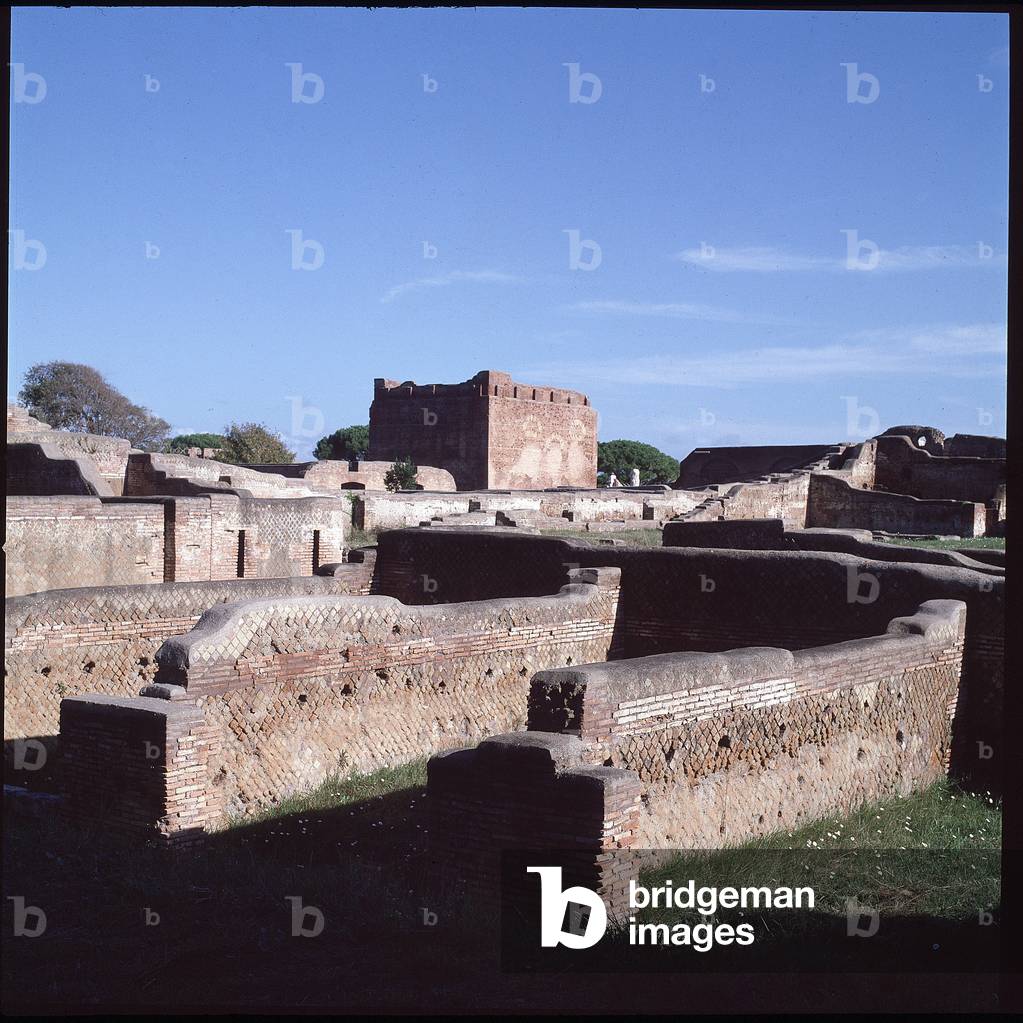 Roman art: view of the ruins of the archeological site of Ostia, 1st century BC-1st century AD Ostia antica, Italy (Roman art: general view, 1st century BC-1st century AD Ostia antica, Italy) Photography
