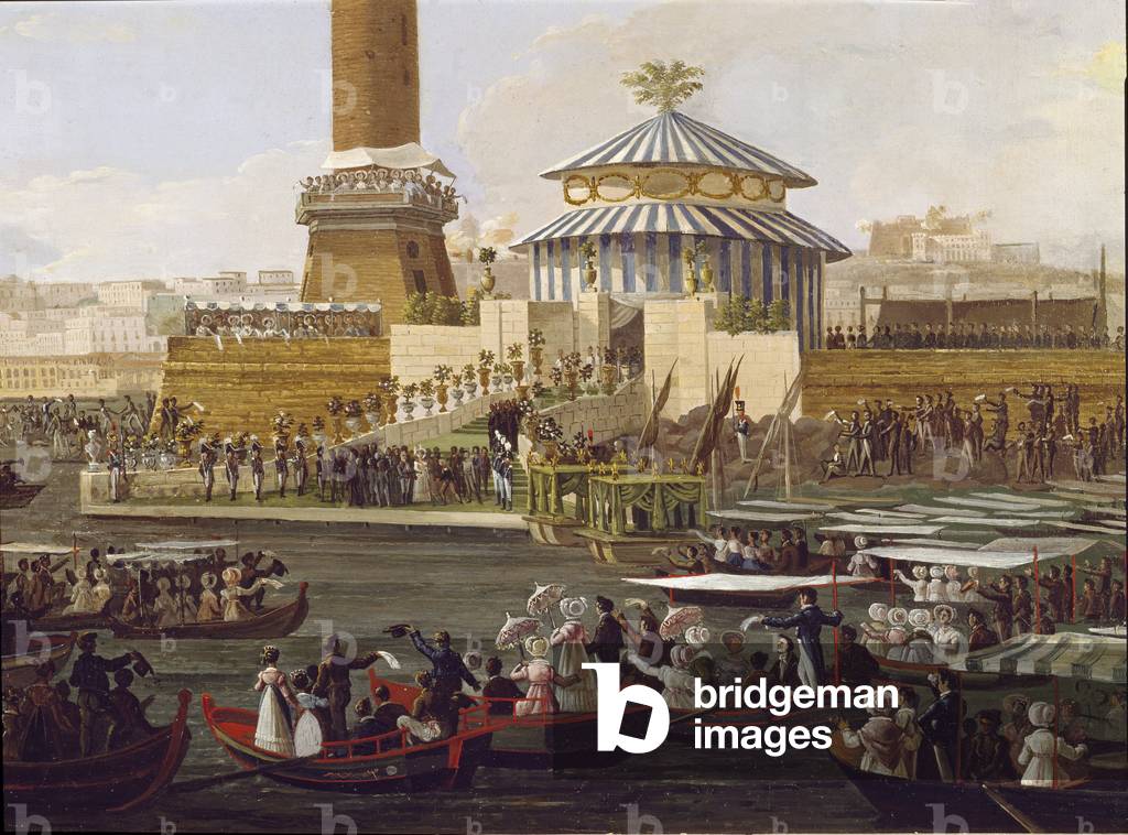 Francois I of the Two Sicilies (1777-1830) and his wife Marie Isabella of Spain (1789-1848) at a ceremony at the arsenal of Naples Anonymous painting of the 19th century - Naples, Museo Nazionale di San Martino