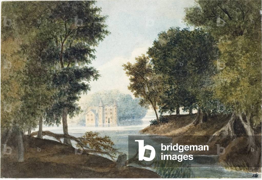 Landschaft mit Fluss und Villa (Aquarell, um 1825)