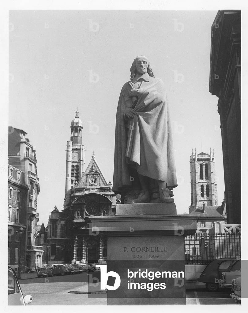 Statue of Pierre Corneille, Place du Panthéon, Paris (b/w photo)
