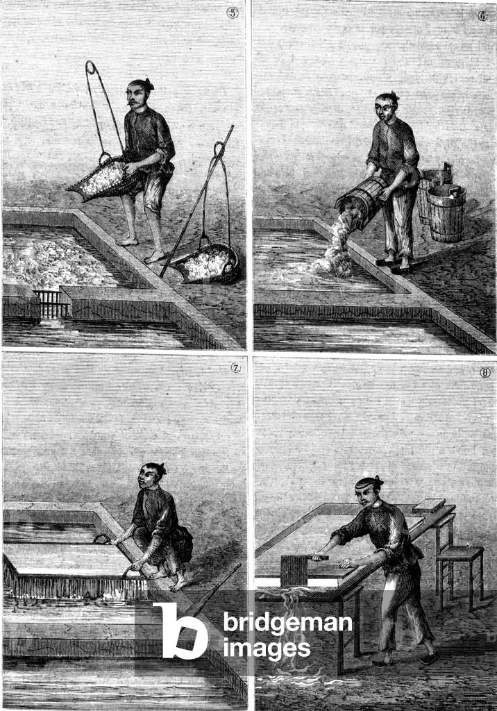 Paper making in China in “The Wonders of Industry” by Louis Figuier, Paris, 19th century