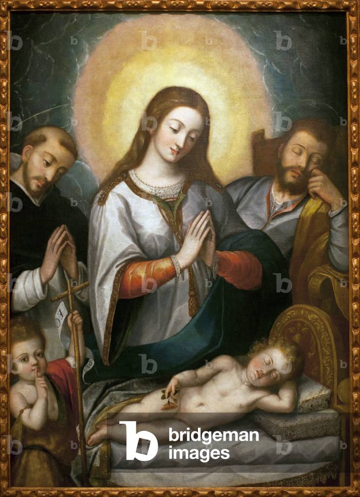 The Holy Family with Saint John the Baptist and Saint Dominic. Painting by Angelino Medoro (1576-1633), oil on canvas, 1622. Museum of Fine Arts in Seville, Spain.