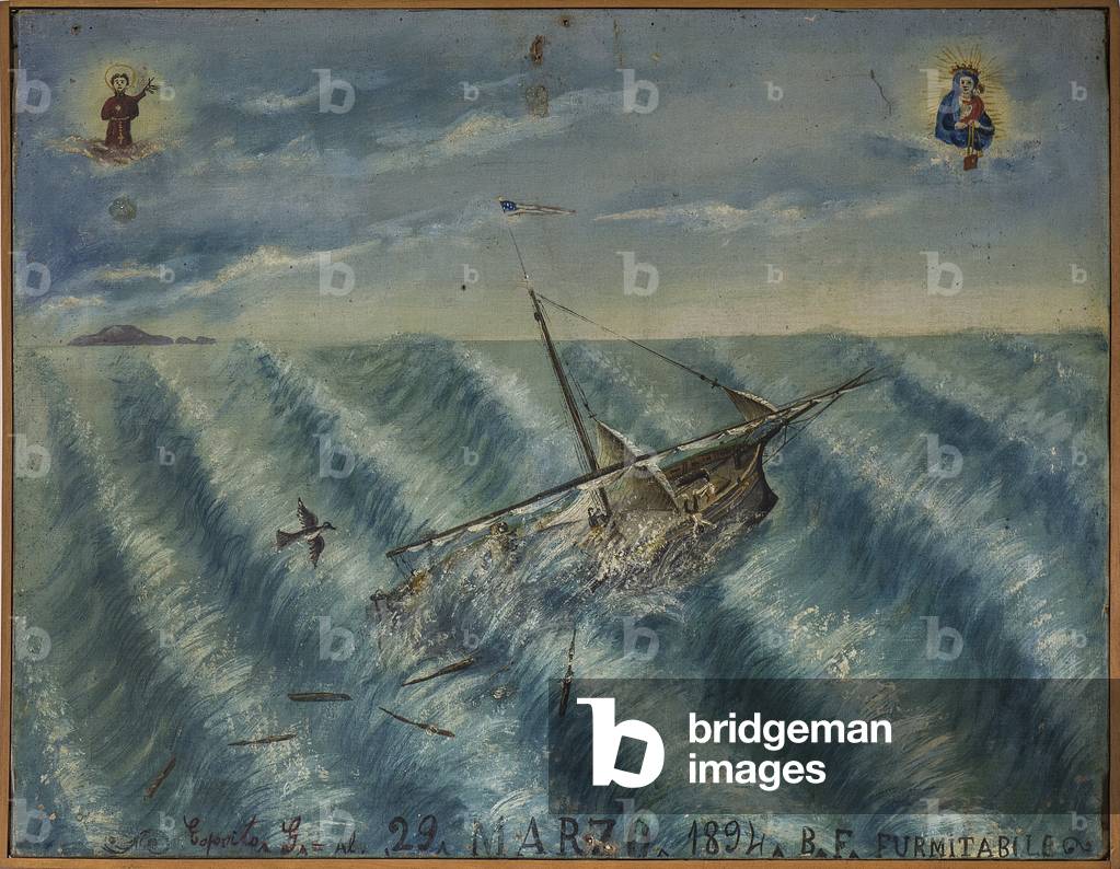 Ex-voto (ex voto) sailor, popular offer as a pledge of devotion and gratitude of the sailor surviving to the dangers of the sea coming from the Church of Carmine, Torre del Greco, near Naples, 29/03/1894 Italy