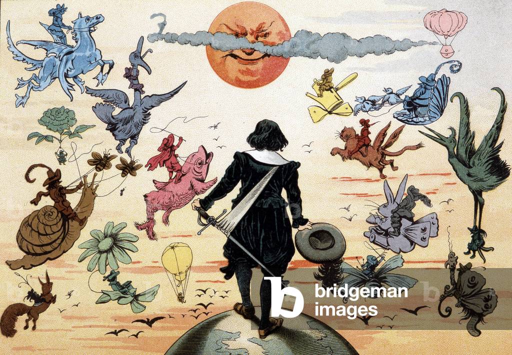 illustration of Cyrano de Bergerac's novel: “L'autre monde (chromo)