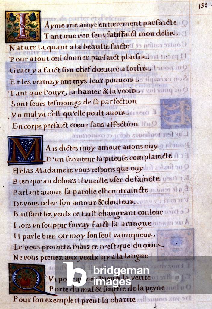 Manuscript page with ornate lettering - Margarita of Navarre, 16th century.