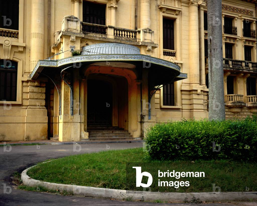 Colonial Architecture in Vietnam: Detail of the entrance to the Municipal Theatre of Hanoi, built by architect Francois Lagisquet, from 1900 to 1914, inaugurated in 1911, inspired by the Palais Garnier. Photograph by Leonard de Selva.