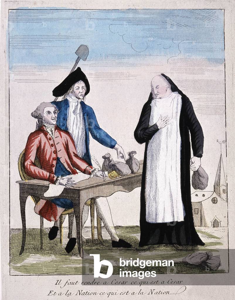 Priest bringing money to the people: “We must return to Caesar what is Caesar's and to the Nation what is the nation”, cartoon of the revolution, late 18th century