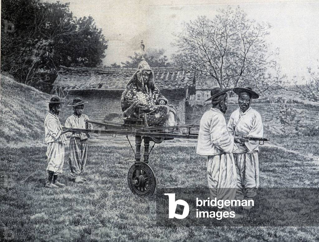 General Coreen sur un chair à porter se se à une audience imperiale, 19th century (Korean military officer, on a sedan chair, going to an imperial audience, 19th century)