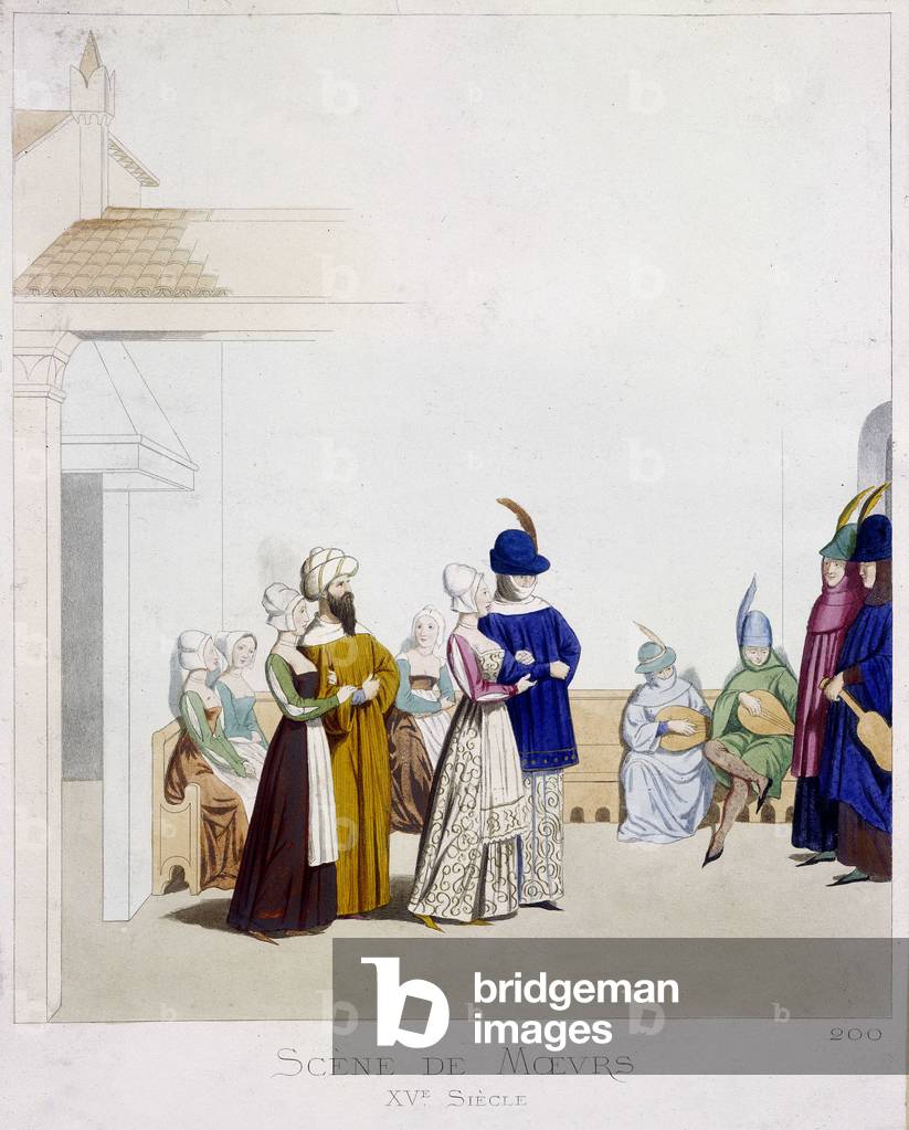 Scene of morals: Carnival scene - based on an Italian manuscript from the 15th century, Arts Deco.