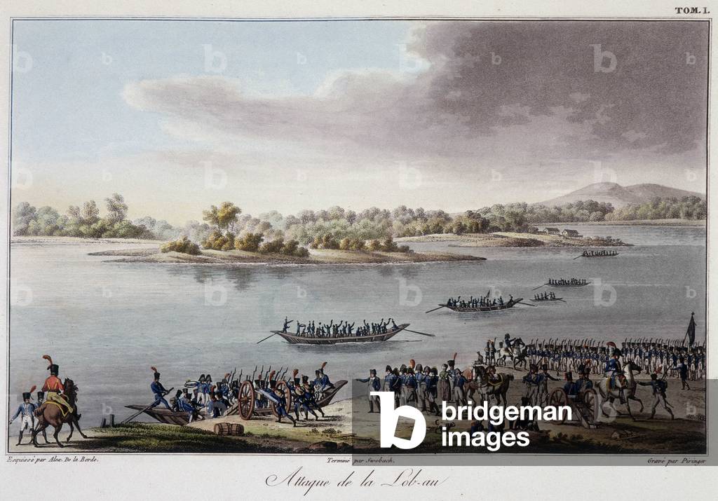 Attack of the Lobau in 1809 - in “Précis historique de la guerre entre la France et l'Austria en 1809”, 1822, Paris.