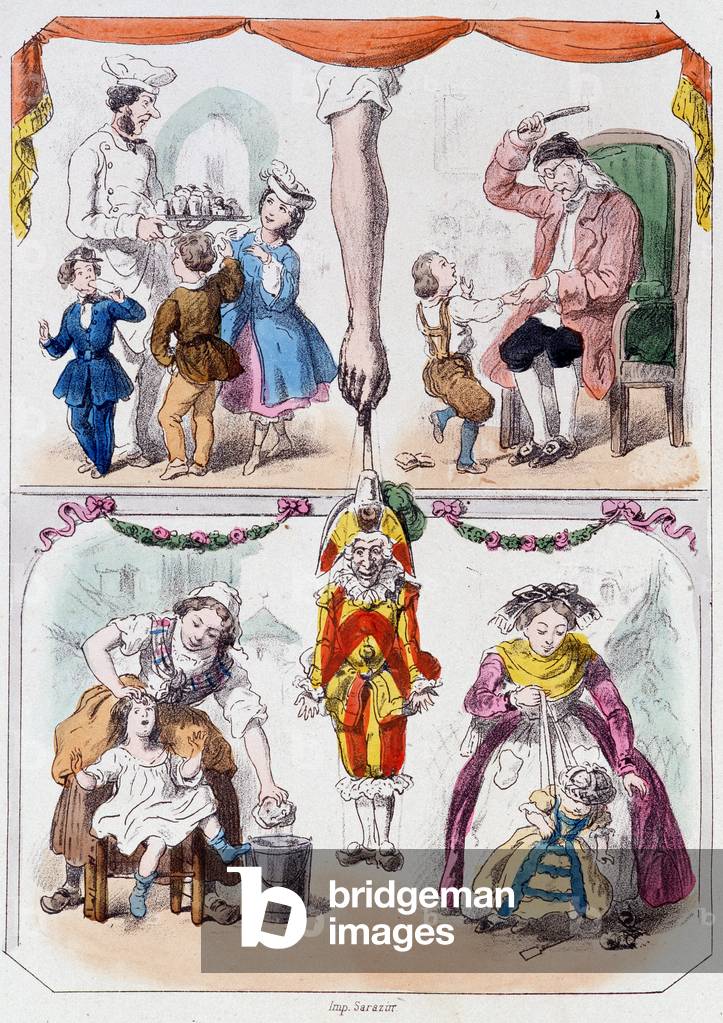 La grand'main - Lithography, from Theatre des marionnettes du jardin des Tuileries, text and drawing by Louis 