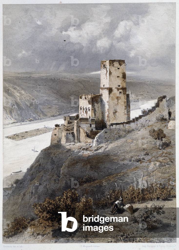 Chateau de Gutenfels - In “” The monumental and picturesque Rhine””, watercolour after nature, lithographs by Fourmais and Stroobant.
